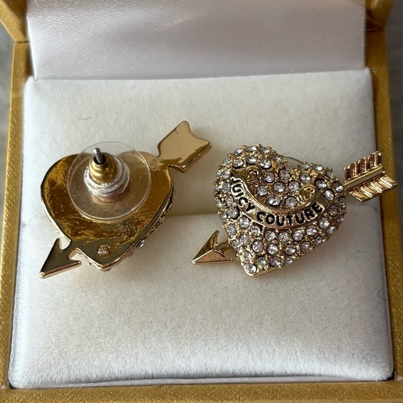 Juicy Couture LA Puffed Arrow Heart Crystal Earrings Gold-Tone NWOT - Picture 1 of 5